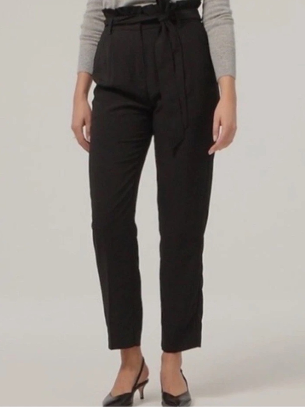 J.Crew Paper-bag High Waist Tapered Dress Pants-Black-Size 6-Black-Belt-Career